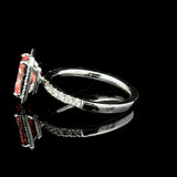 1.71 carat radiant fancy vivid pink halo lab grown diamond statement ring in 14K white gold