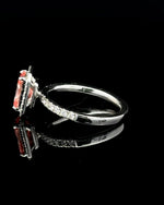 1.71 carat radiant fancy vivid pink halo lab grown diamond statement ring in 14K white gold