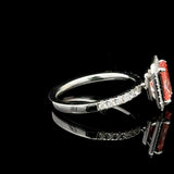 1.71 carat radiant fancy vivid pink halo lab grown diamond statement ring in 14K white gold