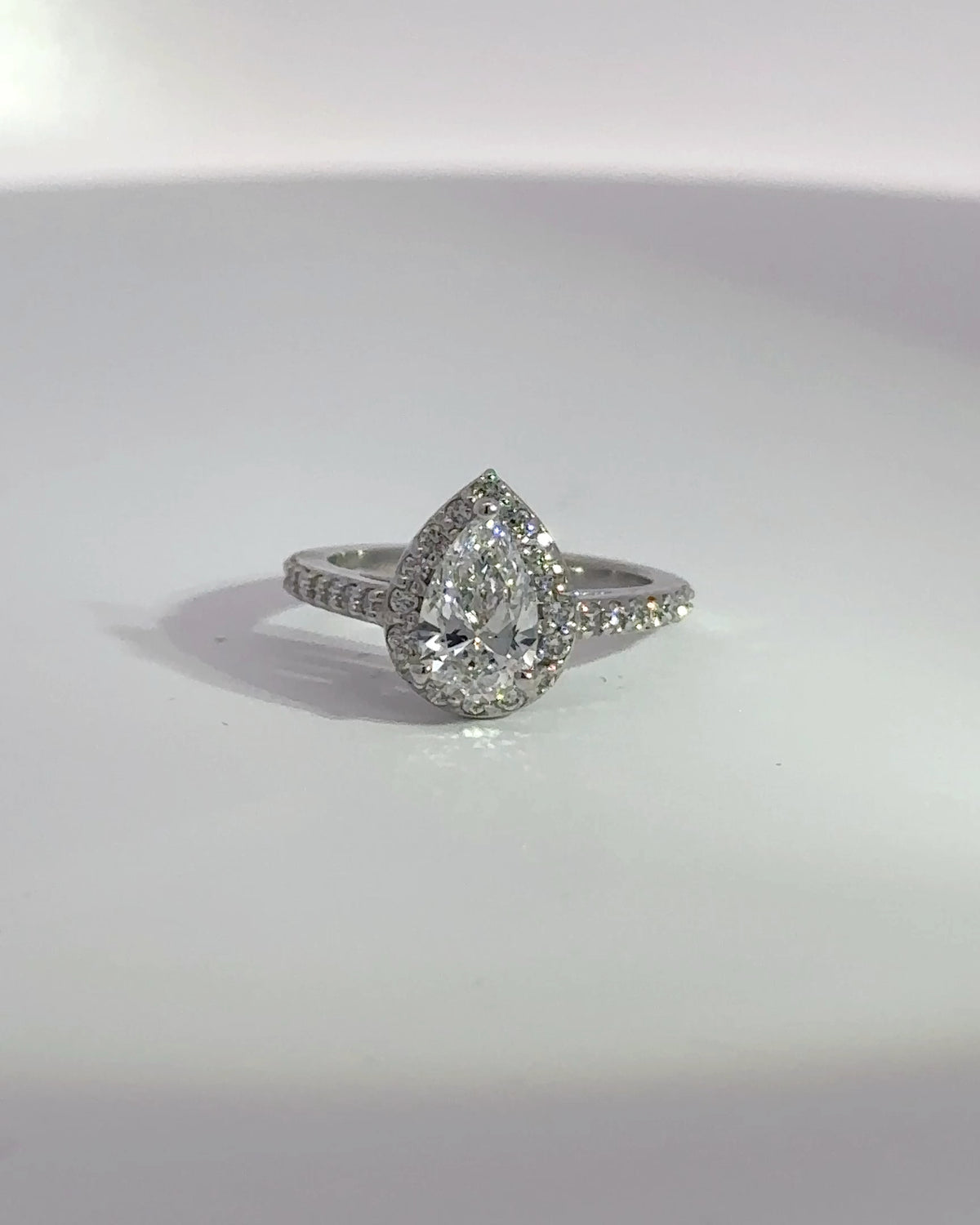 1.00 Carat Pear Shape Halo Lab Grown Diamond Engagement Ring