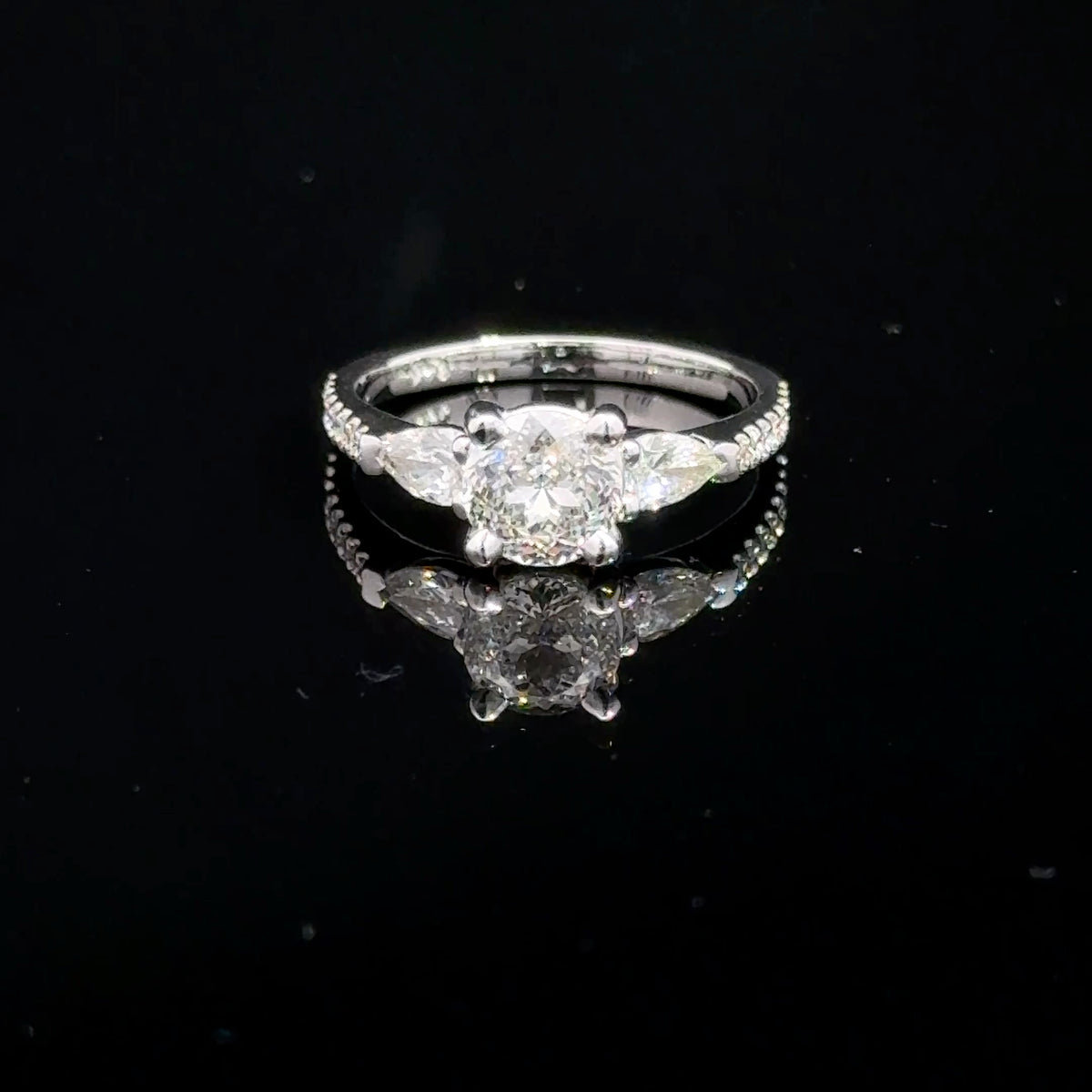 1 Carat Portuguese Cathedral 3 Stone Lab Grown Diamond Engagement Ring