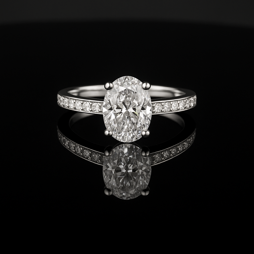 2.09 Carat Oval Lab Grown Diamond Hidden Halo Engagement Ring