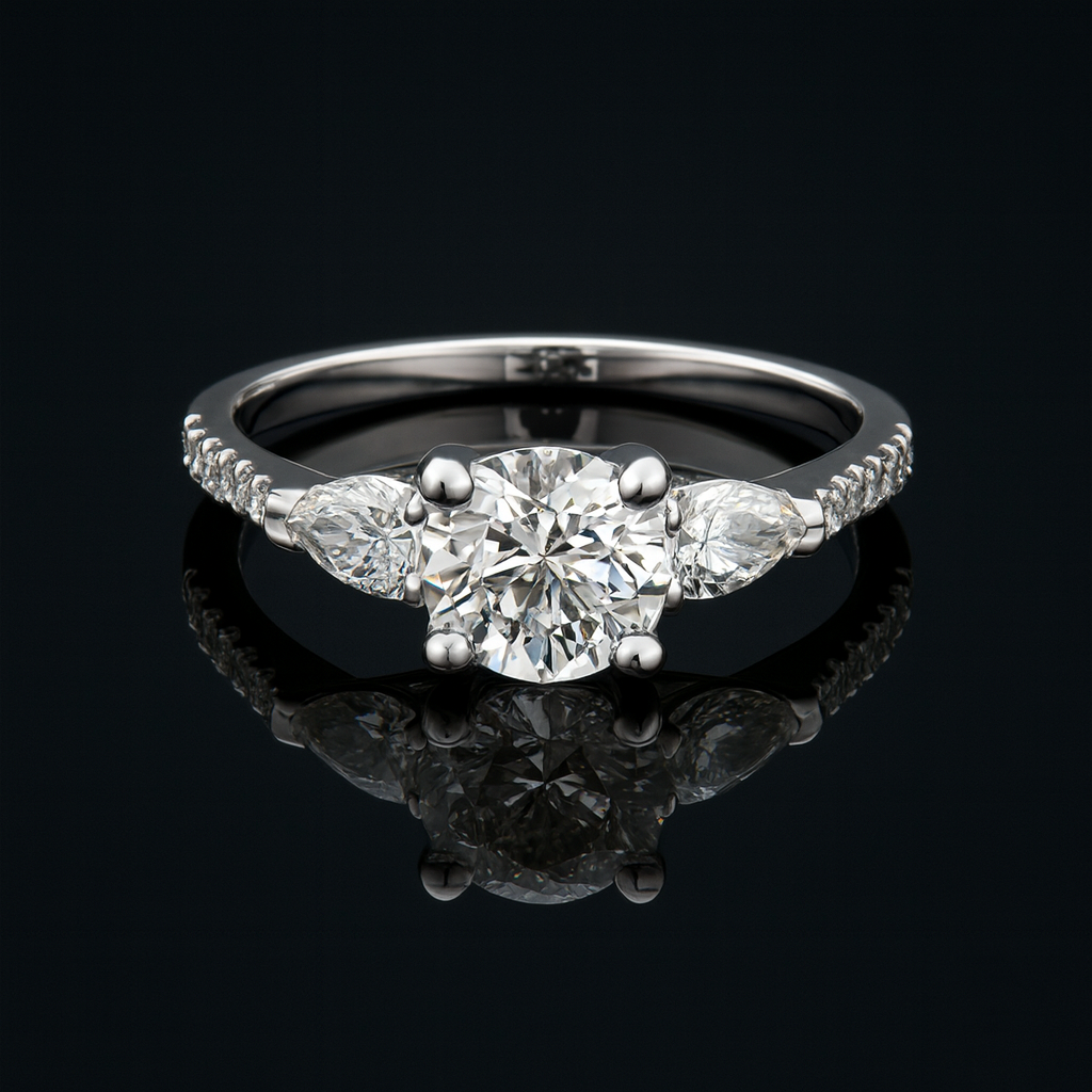 1 Carat Portuguese Cathedral 3 Stone Lab Grown Diamond Engagement Ring