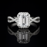 1.51 Carat Emerald Lab Grown Diamond Cathedral Twist Halo Engagement Ring