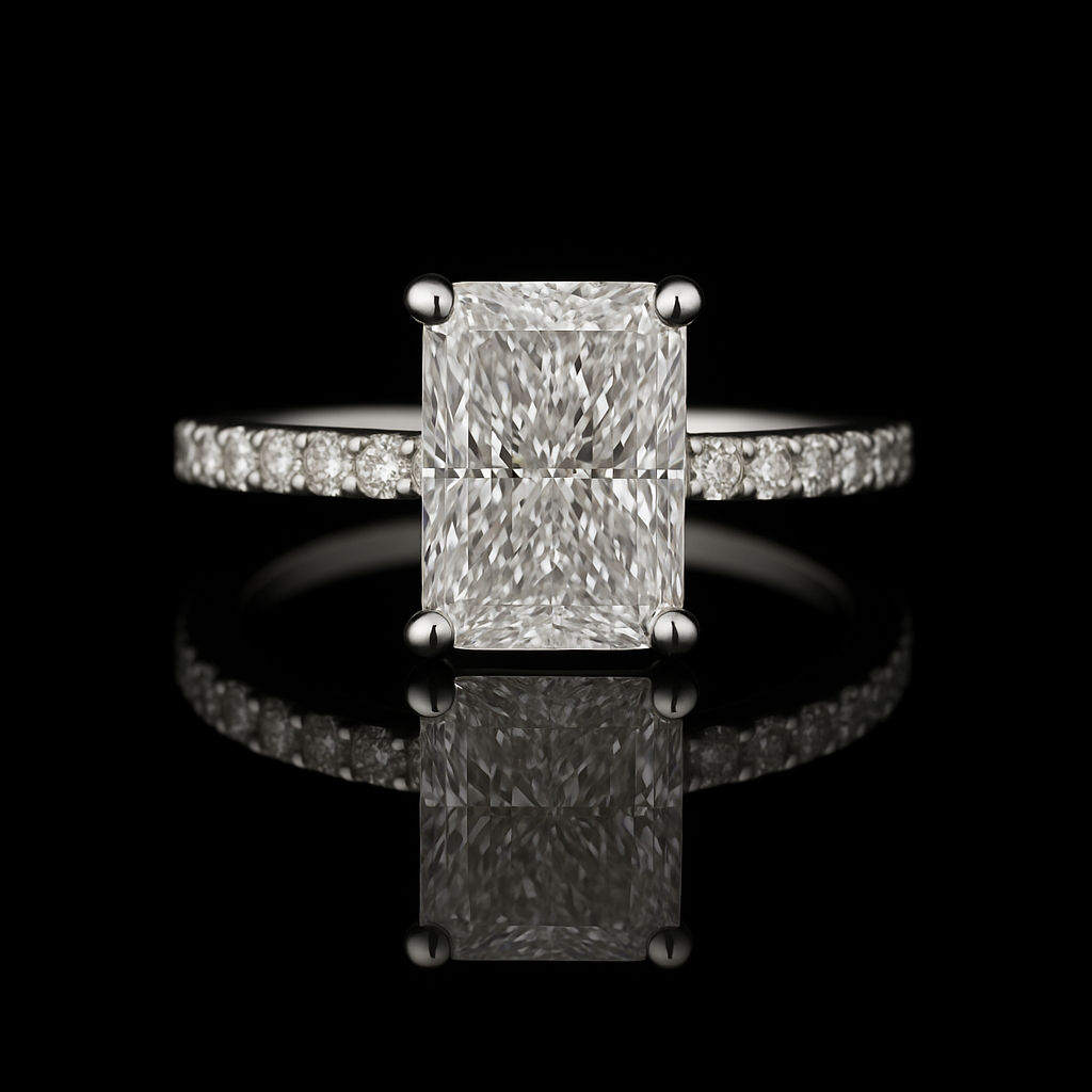 4.09 Carat Radiant Lab Grown Diamond Hidden Halo Engagement Ring