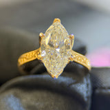 3 Carat Marquise Lab Diamond Engagement Ring in 18K Yellow Gold with Floral Engraved Band