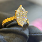 3 Carat Marquise Lab Diamond Engagement Ring in 18K Yellow Gold with Floral Engraved Band