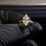 3 Carat Marquise Lab Diamond Engagement Ring in 18K Yellow Gold with Floral Engraved Band