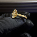 3 Carat Marquise Lab Diamond Engagement Ring in 18K Yellow Gold with Floral Engraved Band