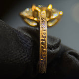 3 Carat Marquise Lab Diamond Engagement Ring in 18K Yellow Gold with Floral Engraved Band