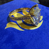 3 Carat Marquise Lab Diamond Engagement Ring in 18K Yellow Gold with Floral Engraved Band