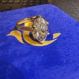 3 Carat Marquise Lab Diamond Engagement Ring in 18K Yellow Gold with Floral Engraved Band