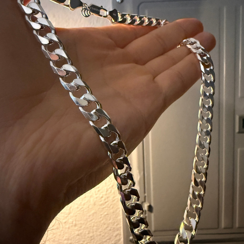 Heavy sterling silver Cuban chain with polished 8.7mm links