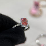 1.71 Carat Radiant Fancy Vivid Pink Halo Lab Grown Diamond Statement Ring