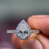 1.00 Carat Pear Shape Halo Lab Grown Diamond Engagement Ring