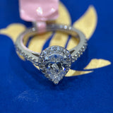 1.00 Carat Pear Shape Halo Lab Grown Diamond Engagement Ring