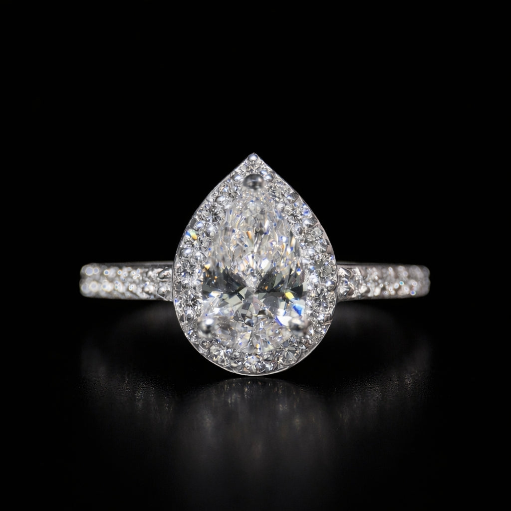 1.00 Carat Pear Shape Halo Lab Grown Diamond Engagement Ring