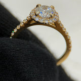 1.01 Carat Round Halo Cathedral Lab Grown Diamond Engagement Ring
