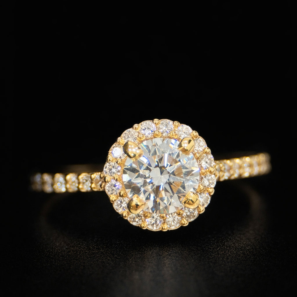 1.01 Carat Round Halo Cathedral Lab Grown Diamond Engagement Ring