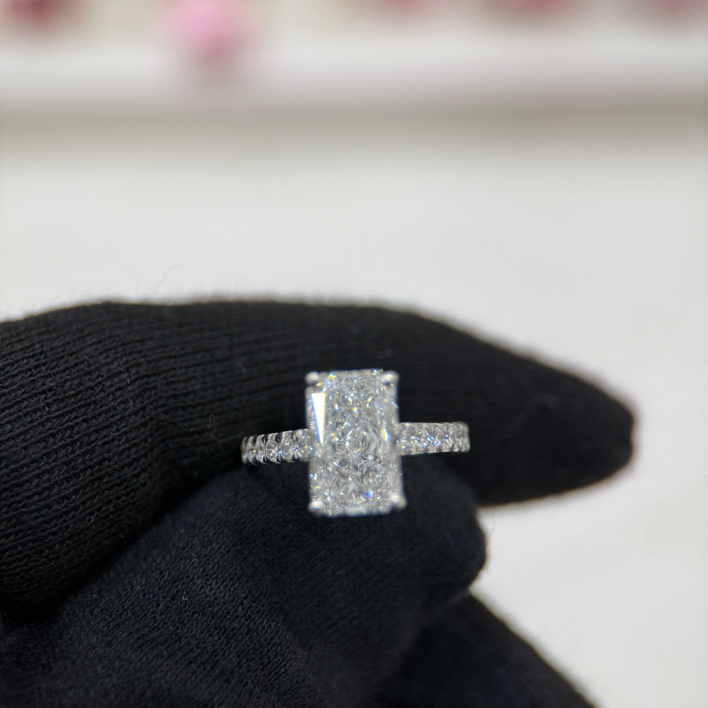 3.01 Carat Radiant Cathedral Lab Grown Diamond Engagement Ring