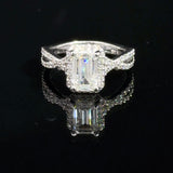 1.51 Carat Emerald Lab Grown Diamond Cathedral Twist Halo Engagement Ring