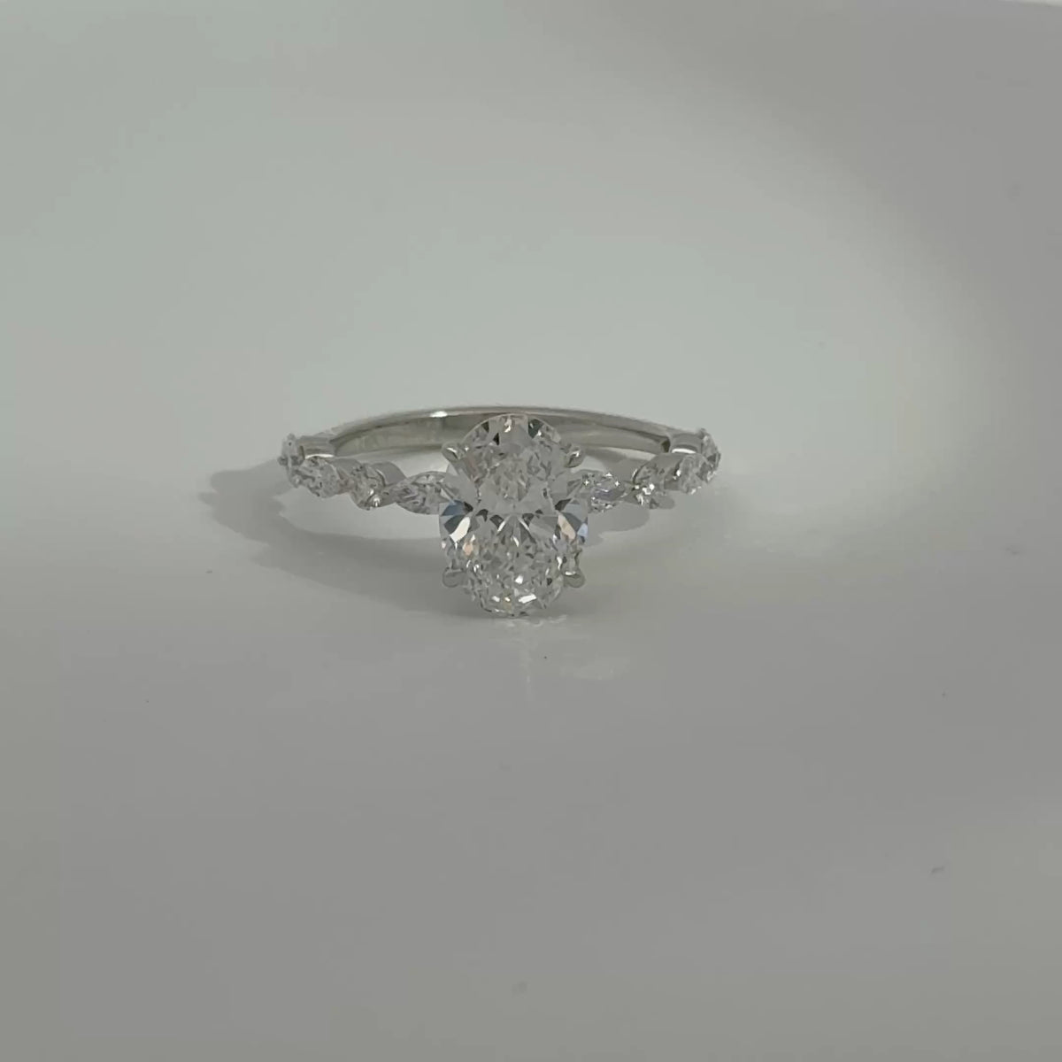 2.09 Carat Oval Hidden Halo Bubble Band Lab Grown Diamond Engagement Ring